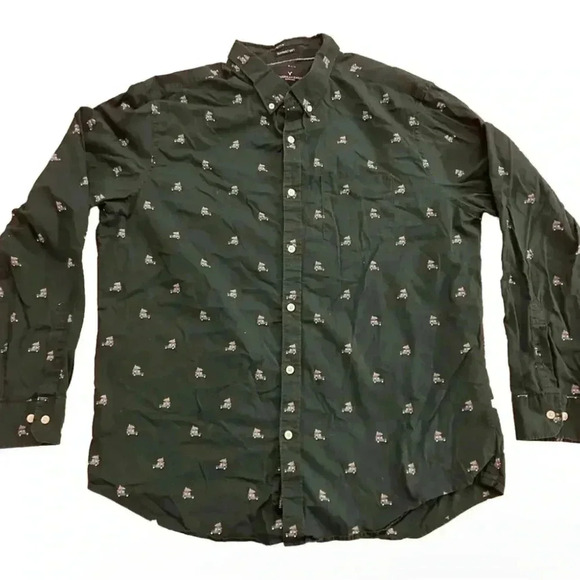 Men’s American Eagle Seriously Soft Green Christmas/ Holiday Button Down Size XL - Picture 1 of 8